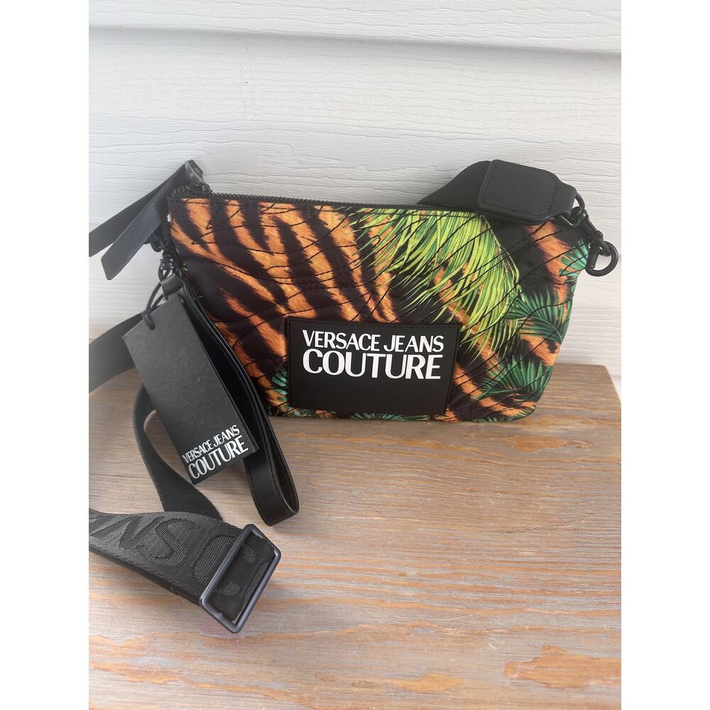 Versace Jeans Couture Crossbody Bag Womens Small Multicolor Tiger Nylon Quilted